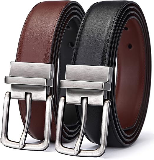 Reversible 2 Sided Dress Leather Belt - Black/Brown