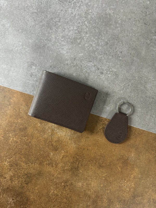 EliteBond™ Mixed Brown Textured Leather Wallet and Keychain Set – Timeless Men’s Gift