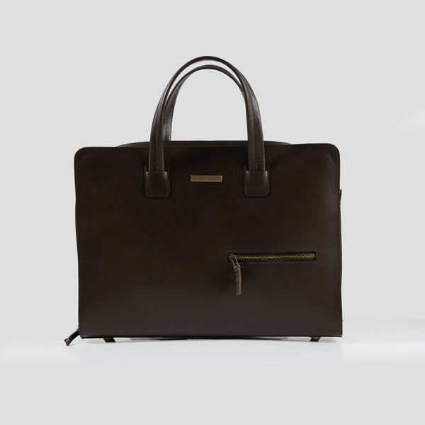 Elite Dark Brown Real Leather Laptop Bag - Premium Quality & Executive Style