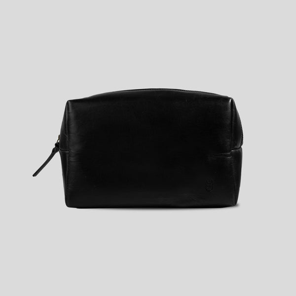 Travel Buddy (Plain Black)-Real Leather Toiletry Bag