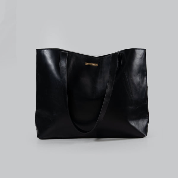 Jumbo Black Real Leather Tote Bag - Spacious & Stylish Everyday Essential