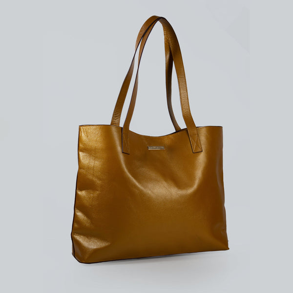 Jumbo Golden Real Leather Tote Bag - Spacious & Stylish Unisex Essential