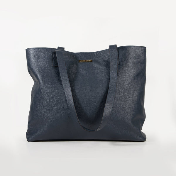 Jumbo Navy Blue Real Leather Tote Bag - Spacious & Stylish Unisex Essential